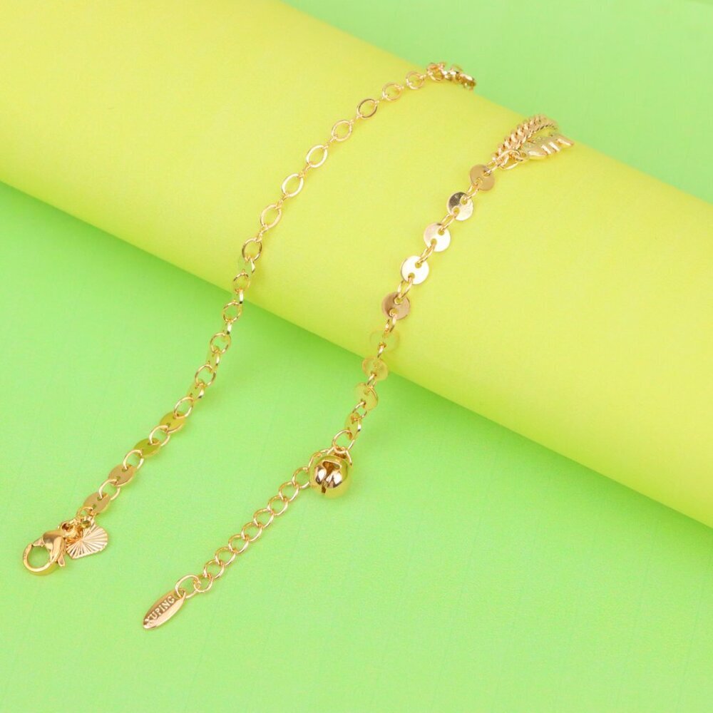 "Rose Gold Leaf Charm Anklet with Moon Pendant, XPAL1184